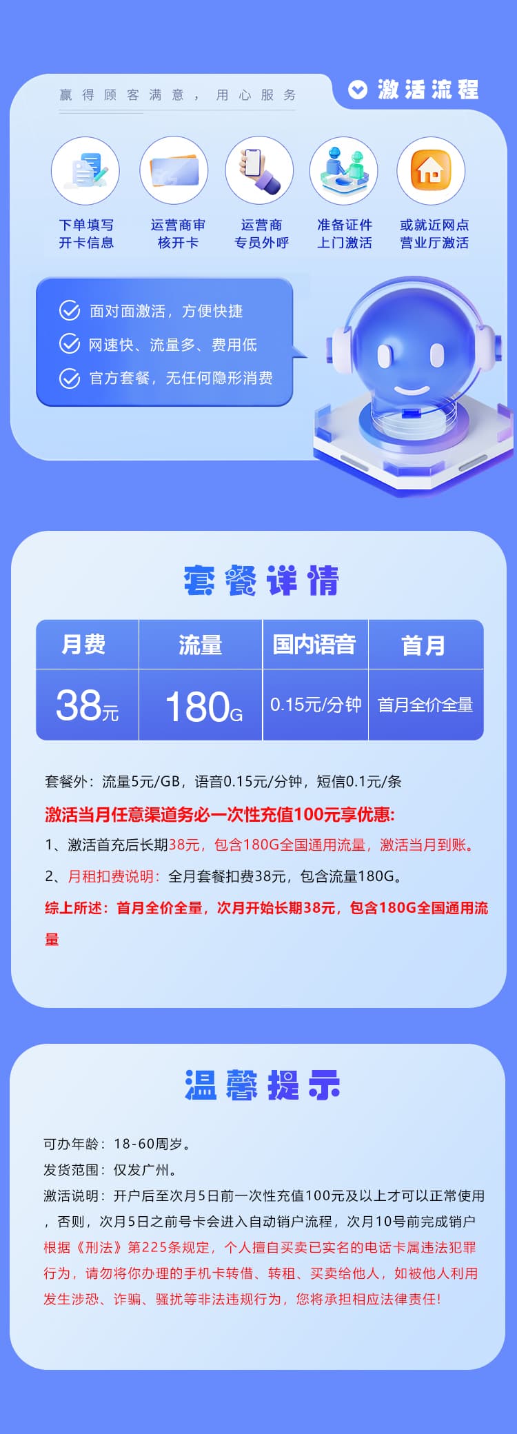 广州联通专享卡【长期38元180G】详情图