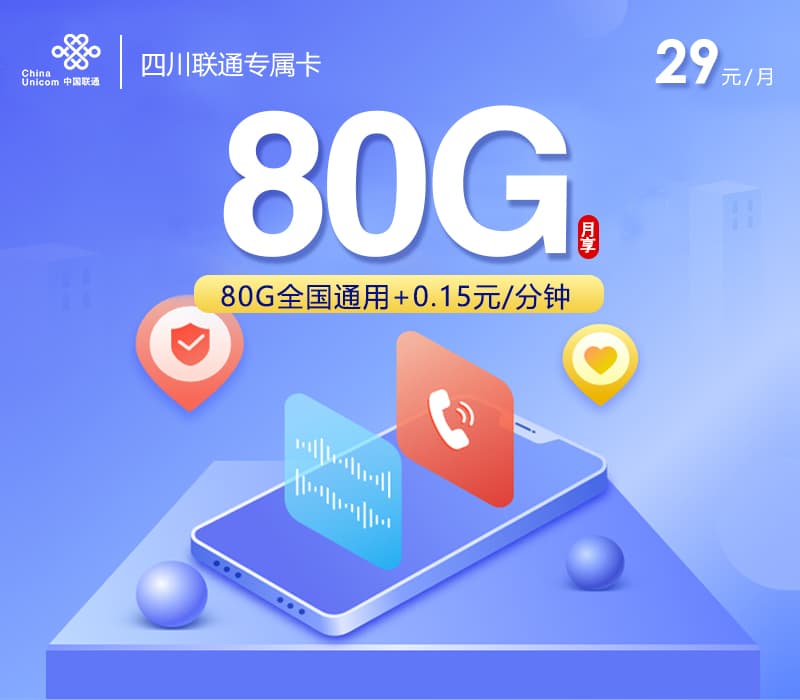四川联通专属卡【29元80G】