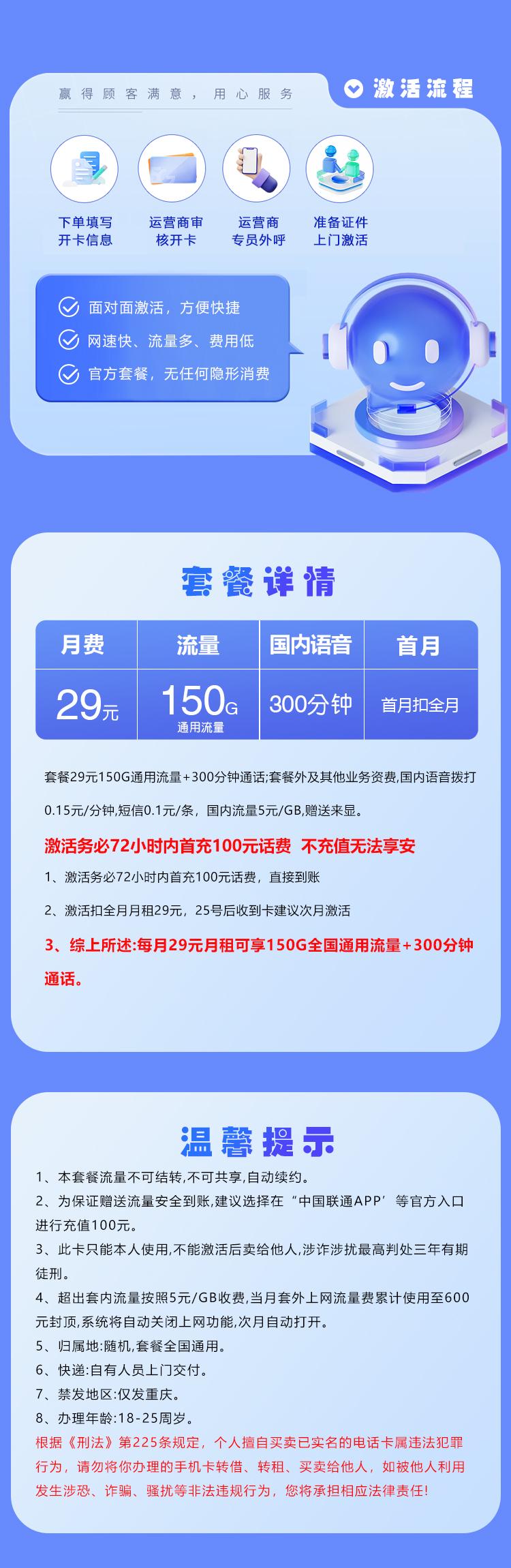 重庆联通【29元150G+300分钟】详情图