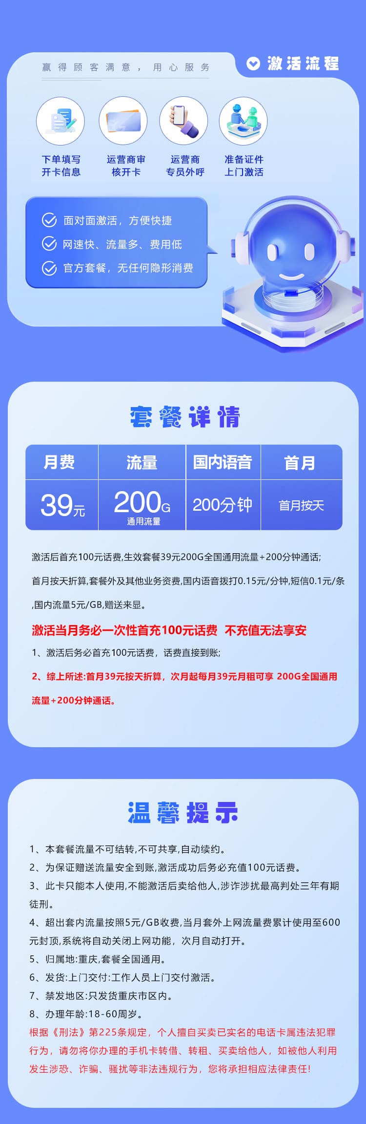 重庆联通新【39元200G+200分钟】详情图