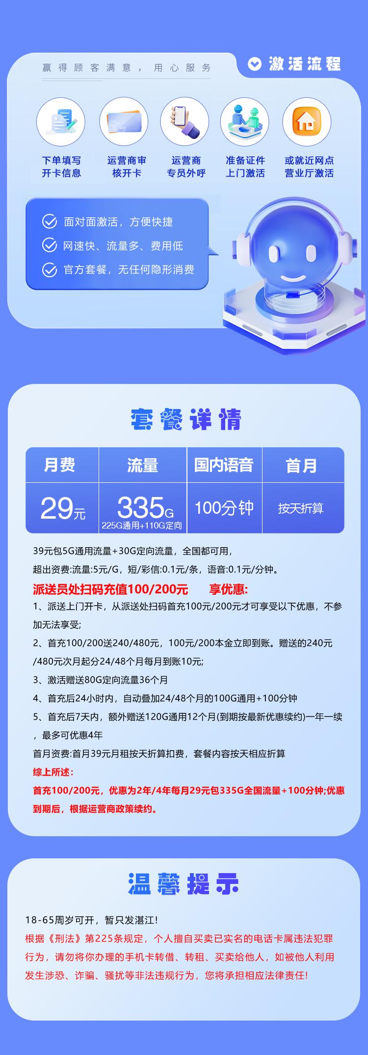 湛江电信专享卡【29元335G+100分钟】详情图
