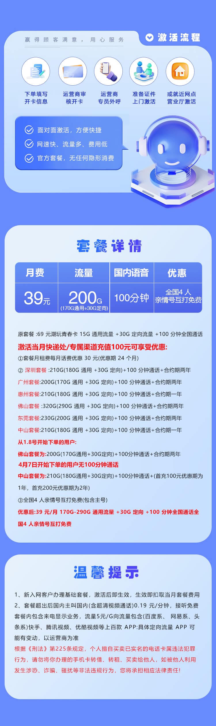 广东移动省内专属卡【39元200G+100分钟】详情图