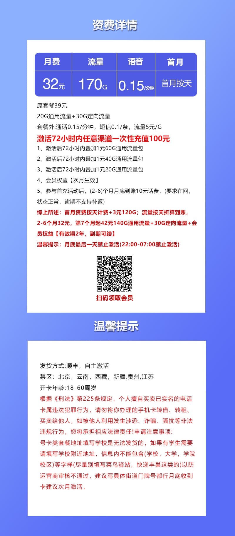 联通飞语卡【32元170G】详情图