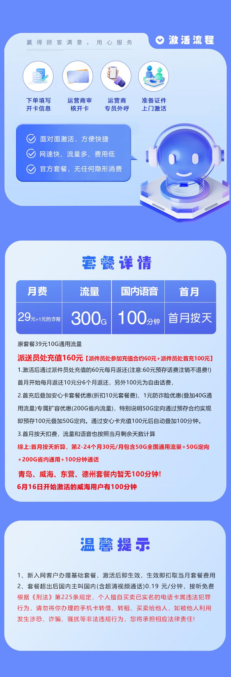 山东移动省内卡2.0【30元300G+100分钟】详情图