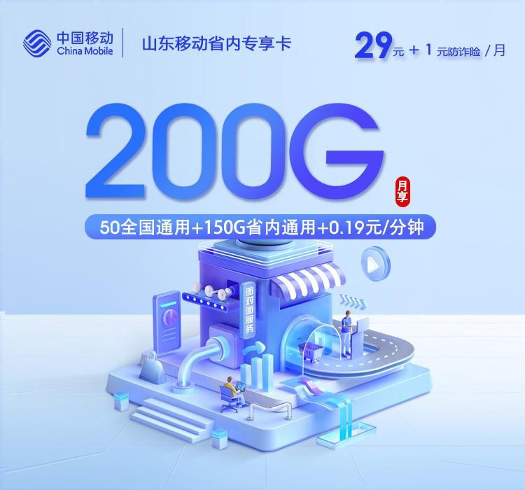 山东移动省内专享卡【30元200G】【新】