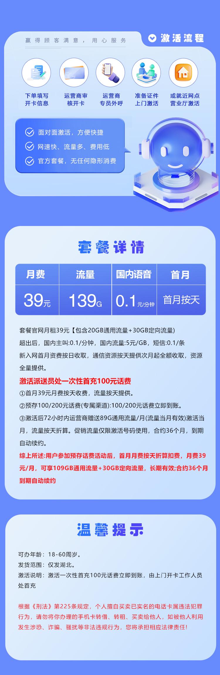 湖北省内专属卡2.0【39元139G】详情图