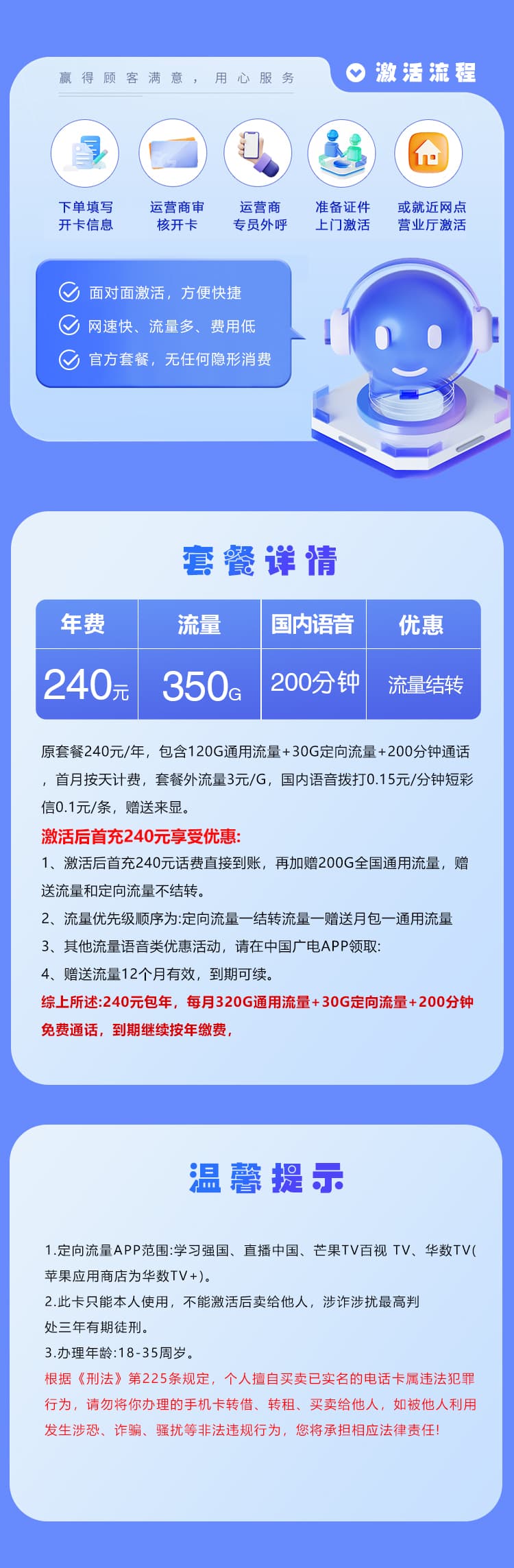 上海广电专属卡3.0【月均20元350G+200分钟】详情图