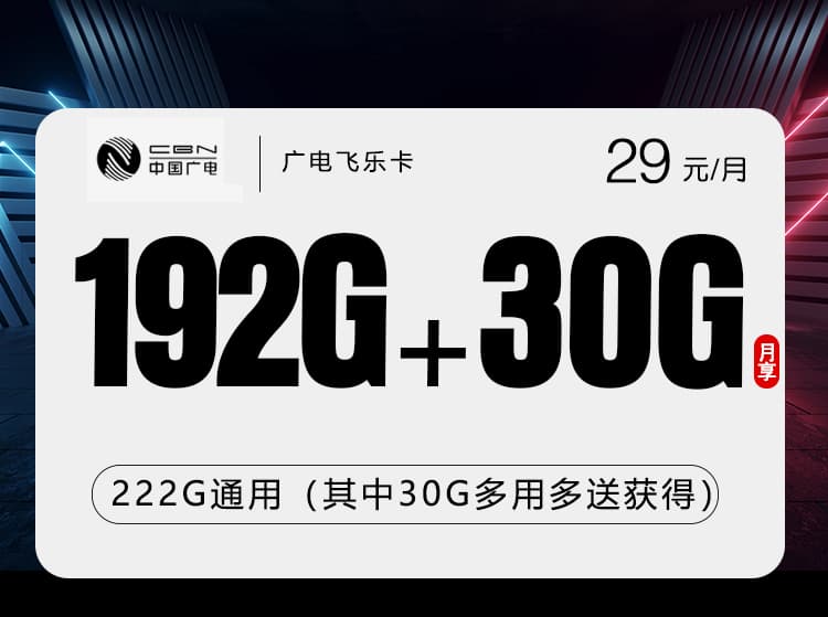 广电飞乐卡【29元222G】