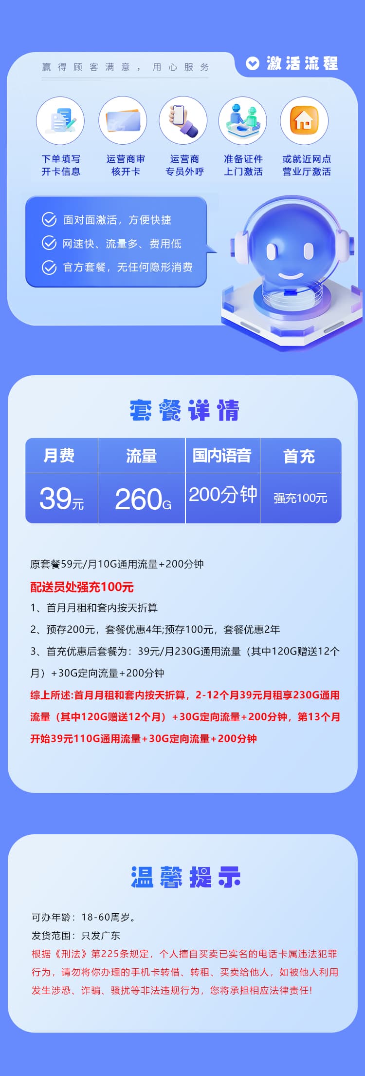 电信广东专享卡【39元260G+200分钟】详情图