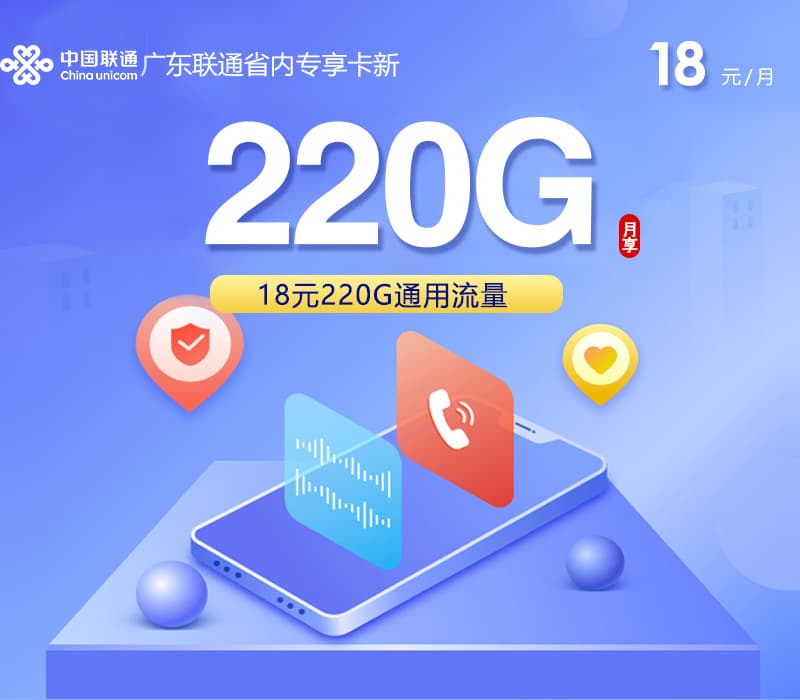 广东联通省内专享卡新【18元220G】