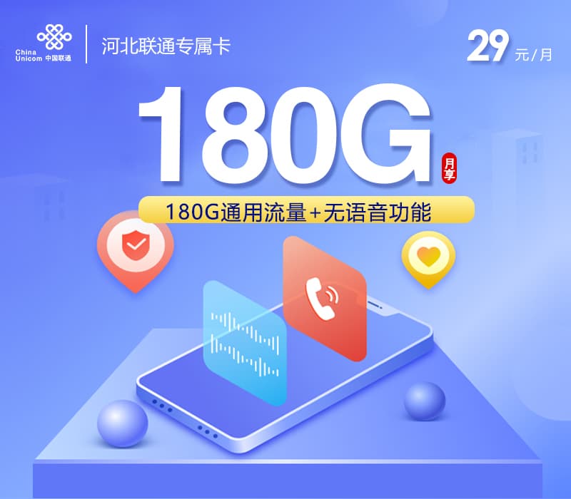 河北联通专属卡【29元180G】