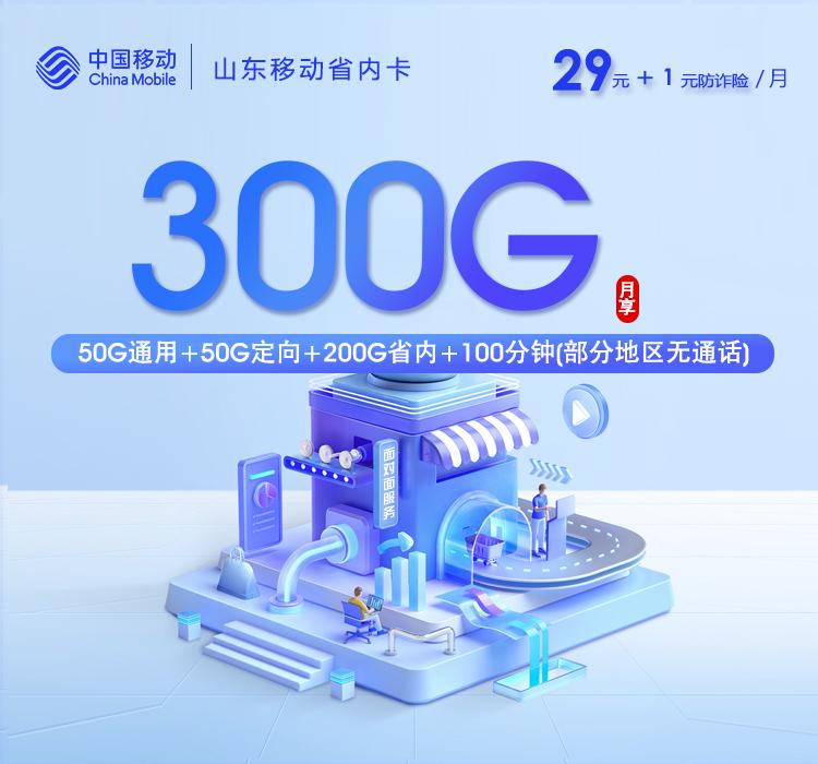 山东移动省内卡【30元300G+100分钟】