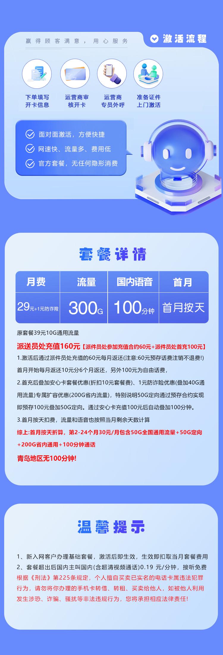 山东移动省内卡【30元300G+100分钟】详情图