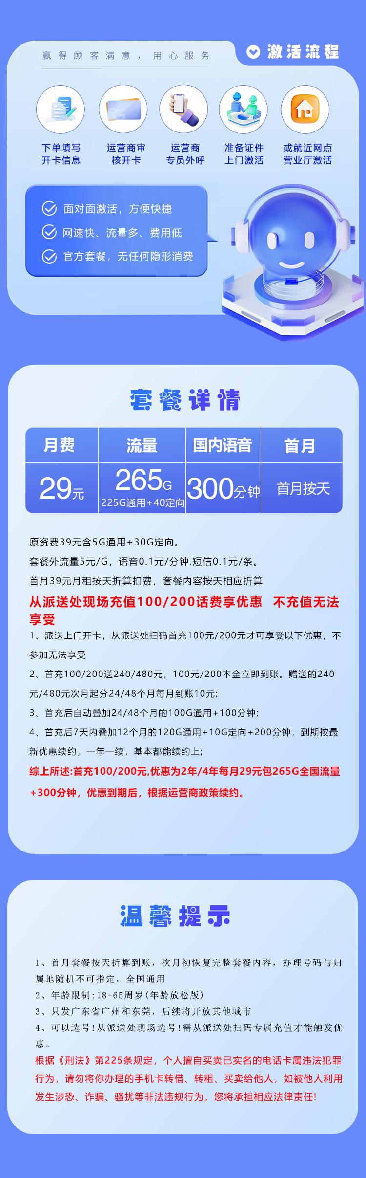 广东电信专享卡【29元265G+300分钟】【只发广州东莞】详情图