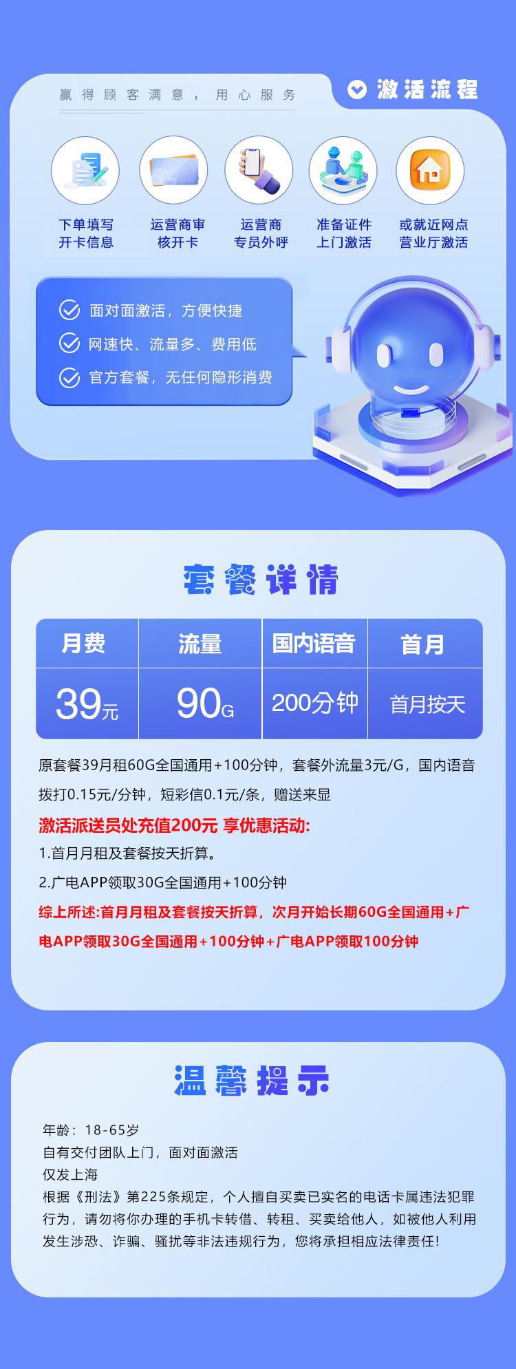 广电上海专享卡【39元90G+200分钟】详情图