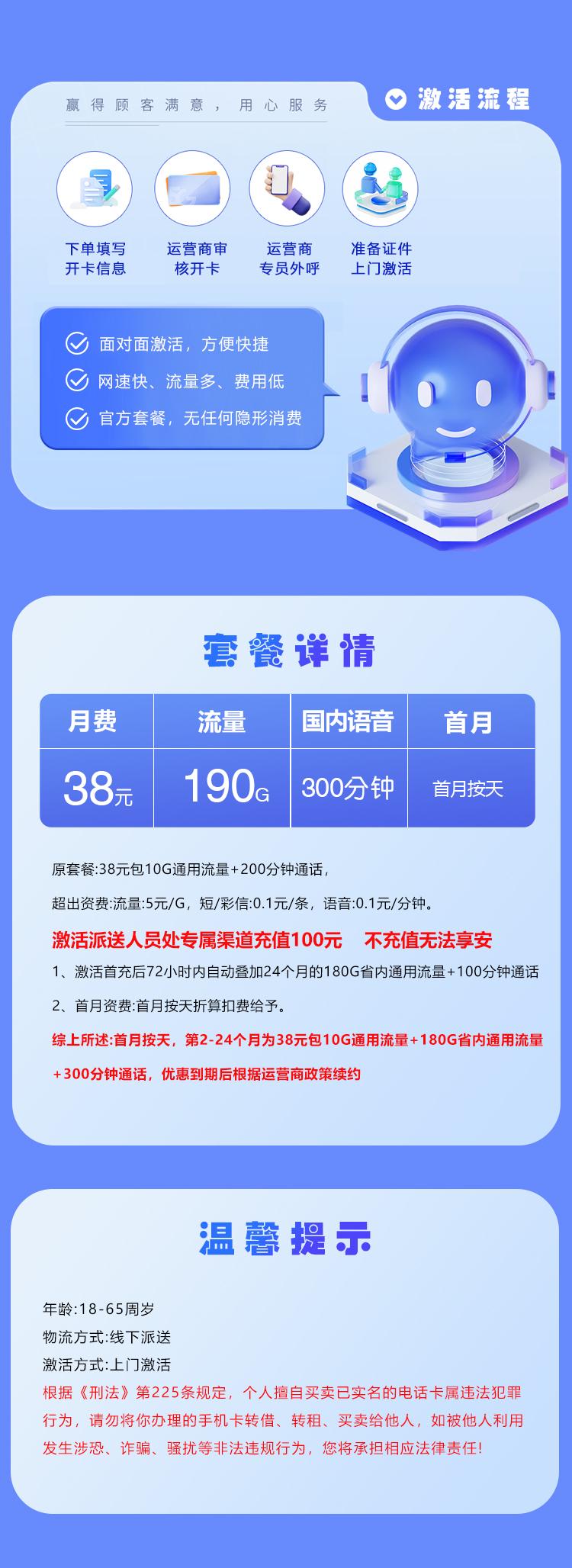 电信飞泰卡【38元190G+300分钟】【仅发山东】详情图